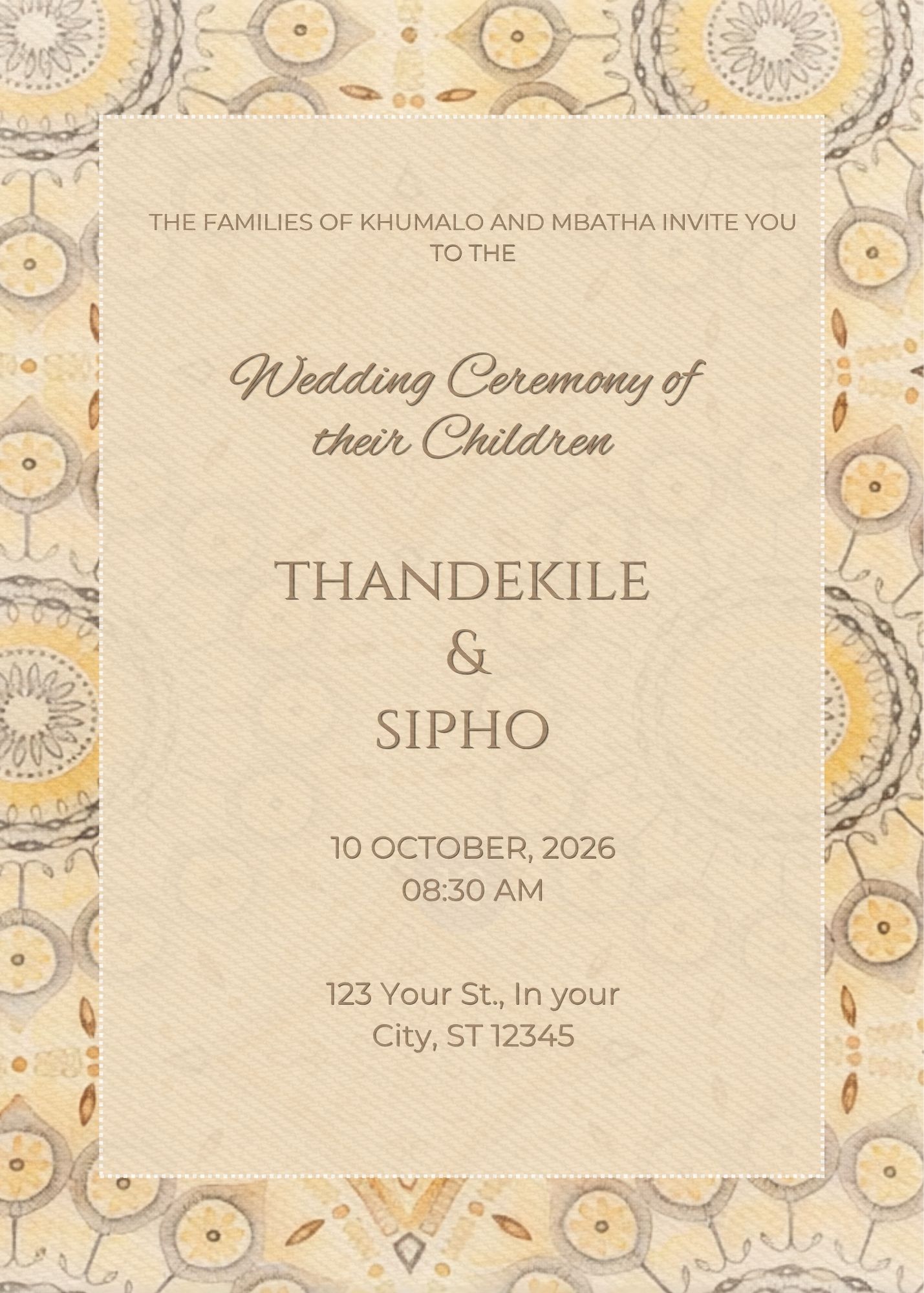 Brown Shweshwe Wedding Suite - African Digital wedding invitation - Image 5