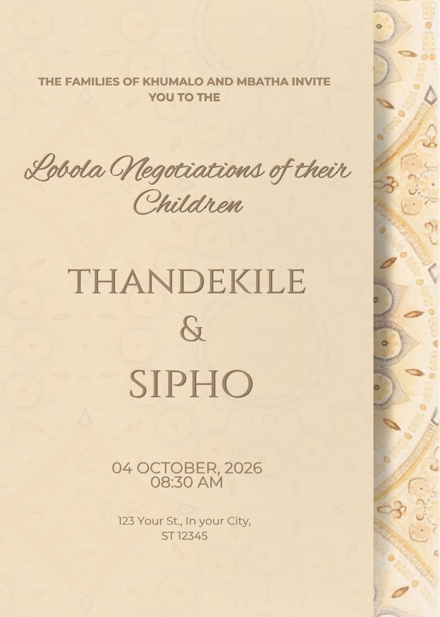 Brown Shweshwe Wedding Suite - African Digital wedding invitation - Image 6
