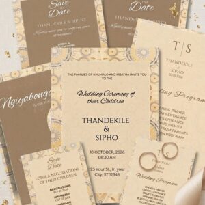 Brown Shweshwe Wedding Suite - African Digital wedding invitation